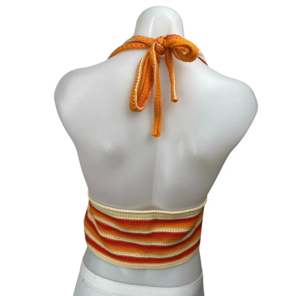 Shein Orange Crochet Knit Sleeveless Halter Cami Camisole Crop Tank Top Size 12 - Image 2