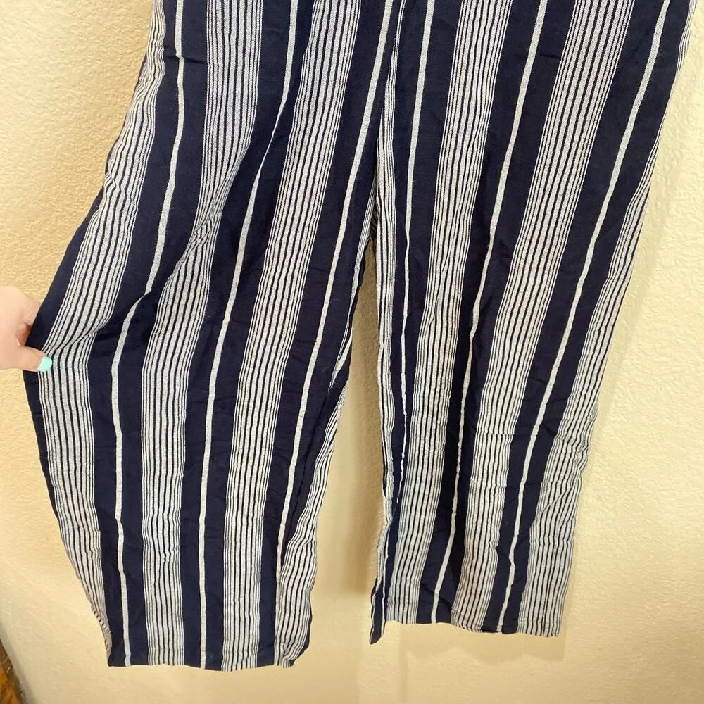 RAILS Angela Mediterranean Stripe Jumpsuit Navy Blue Linen V-Neck Size Medium - Image 7