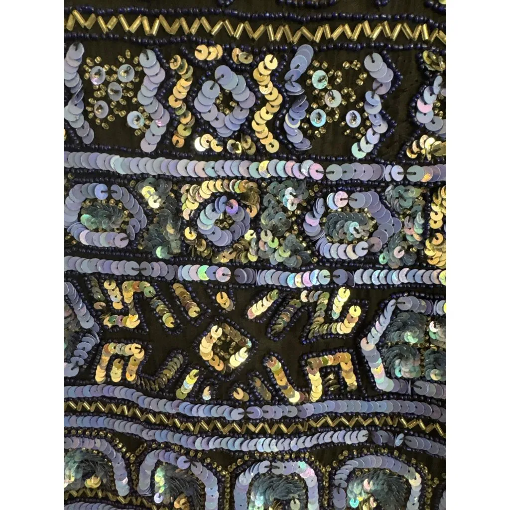 Vintage Papell Boutique Evening Silk Jacket 16W Black Blue Sequins Beaded - Image 4