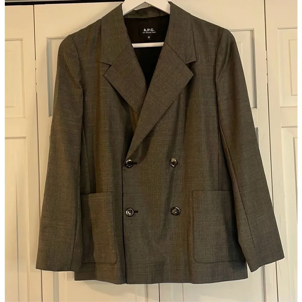 A.P.C. Rue Madame 100% wool grey double breasted blazer 36 Black - Image 9