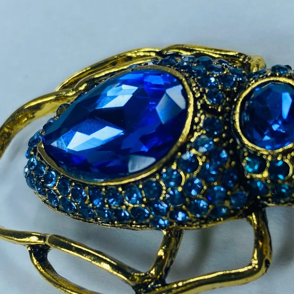 Large Beetle Bug Jewelry Pin Brooch Pendant Faceted Shades of Blue Rhinestones - Image 14