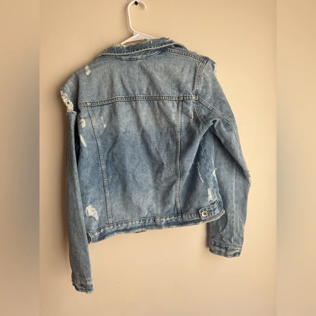 Zara Blue Distressed Jean Jacket Size Medium - Image 8