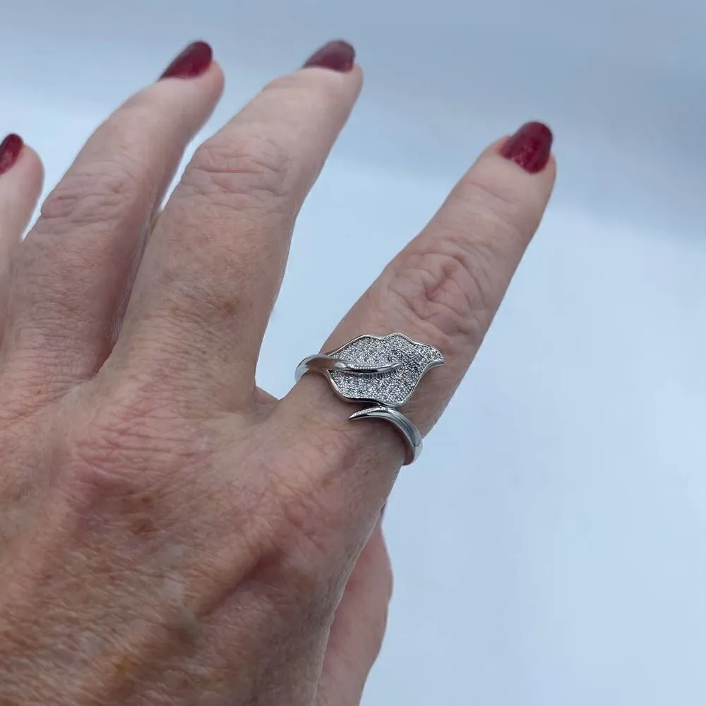 Micro Pave Cz Diamond Leaf Sterling Silver Ring Size 11 - Image 3