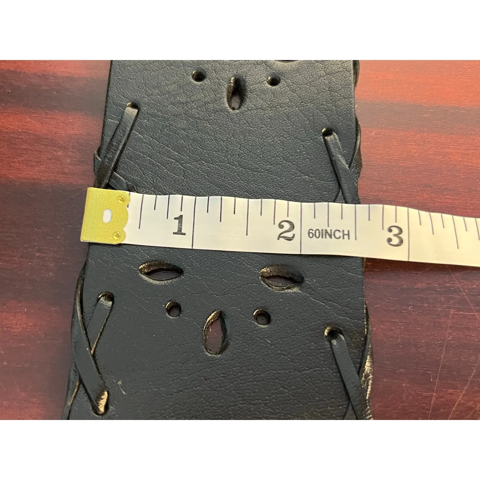 Y2K Wide Leather Belt Large Black Cut Out Lace Up Details Whimsygoth Witchy - Image 6