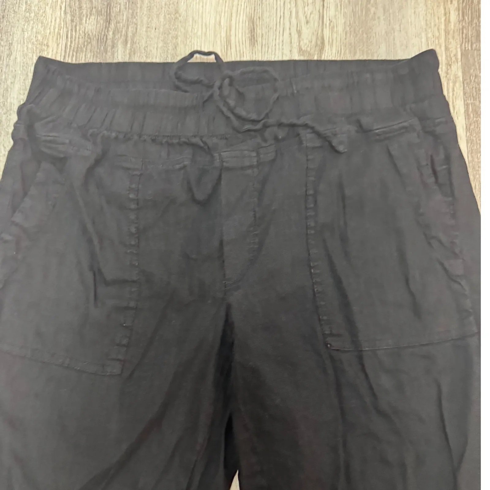 Kut‎ From The Kloth Drawcord Waist Crop Pants Black Linen Blend Size  XL - Image 3