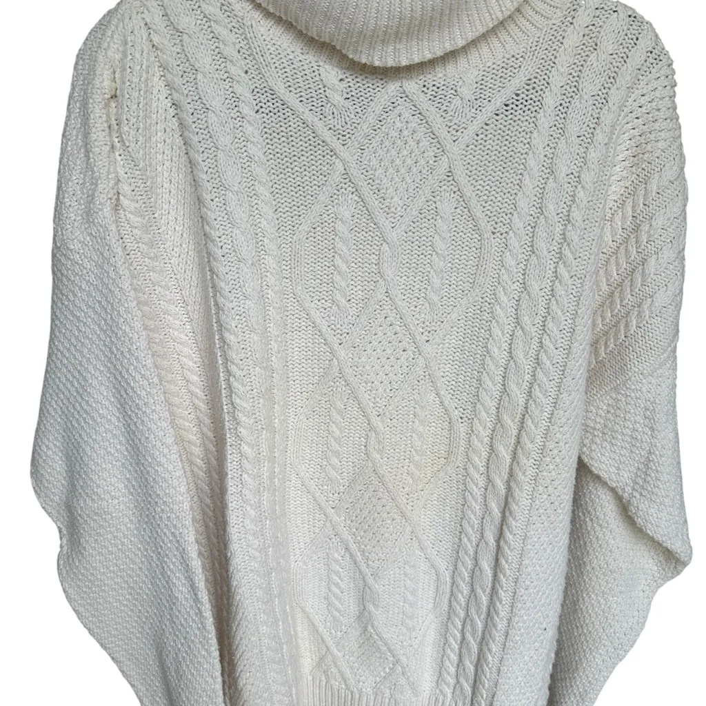 Vintage 90s Fisherman Style Cable Knit Turtleneck Sweater Ivory Cotton USA L White Size XL - Image 5