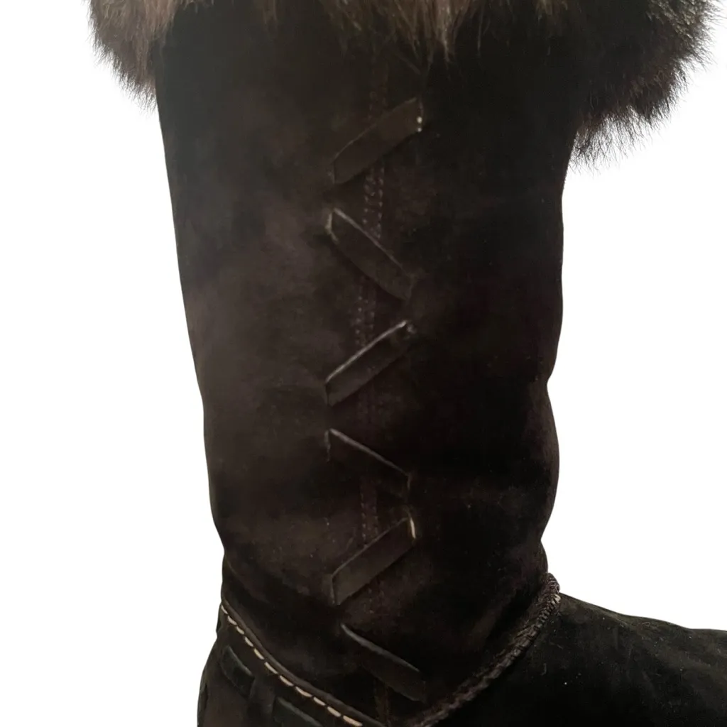 UGG Australia Rosana Tall Boots Black Womens 8 Shearling Fur Suede Sheepskin EUC - Image 11