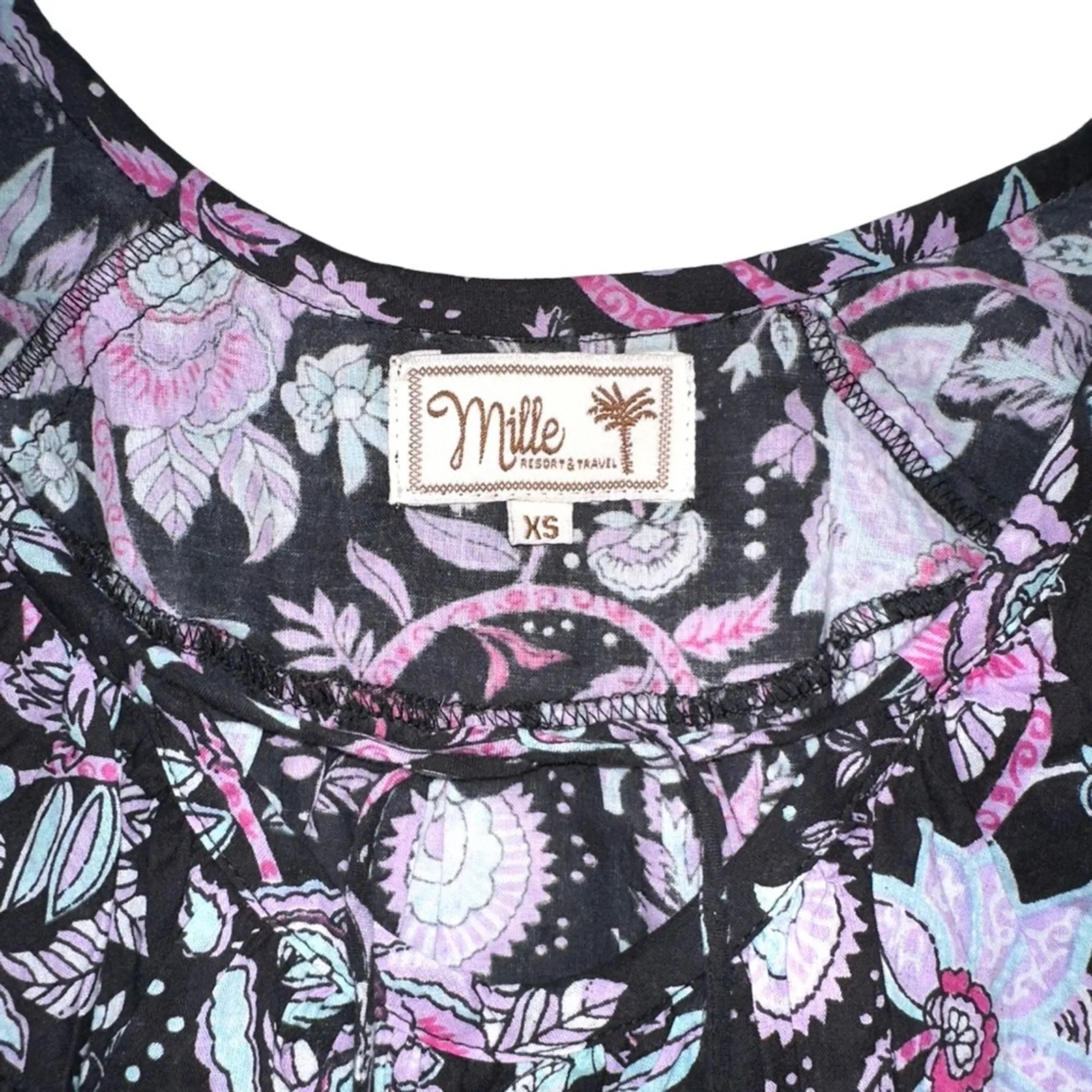 NWOT Mille Resort And Travel May Black Floral Cotton Blouse XS Tropical Night - Image 5