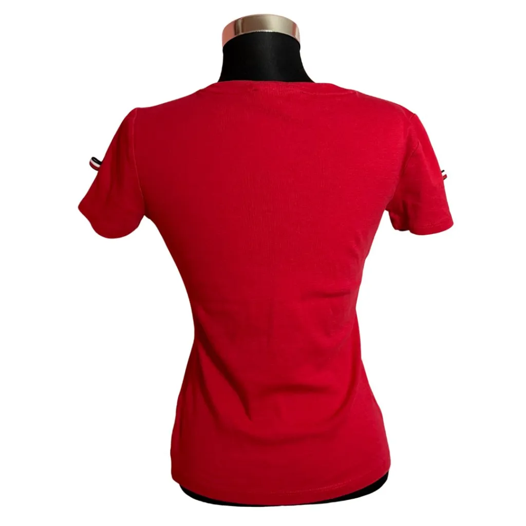 Tommy Hilfiger Women's Fitted Short Sleeve Red T-Shirt Bow Detail Size Small - Image 5