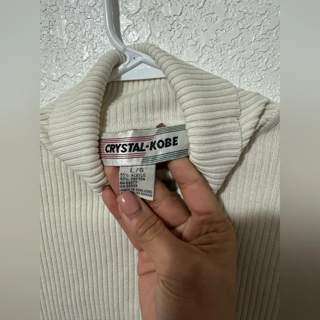 Crystal Kobe Turtleneck Ribbed Longsleeve Top White Size L - Image 3