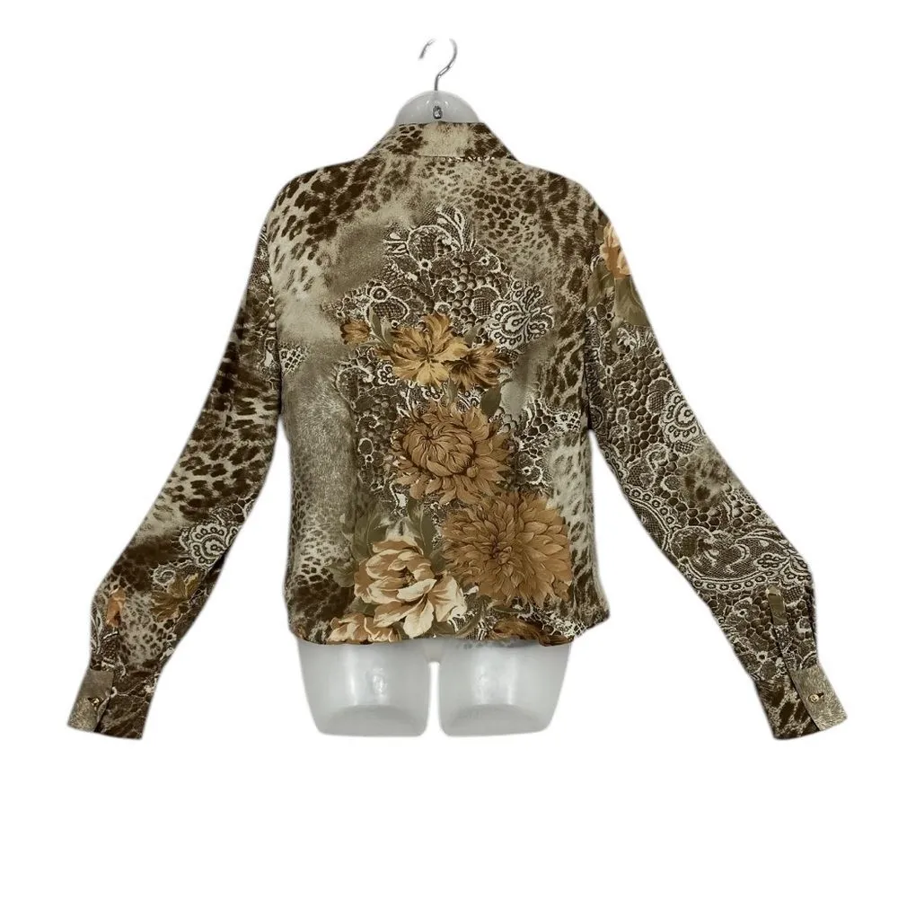 St. John  Silk Tan Long Sleeve Button up Down Blouse W/ Gold Tone Buttons Sz 4 - Image 8