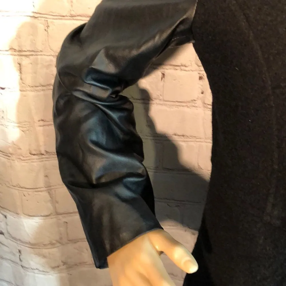 For Cynthia Black Wool & Faux Leather Letterman Jacket Large - Image 4