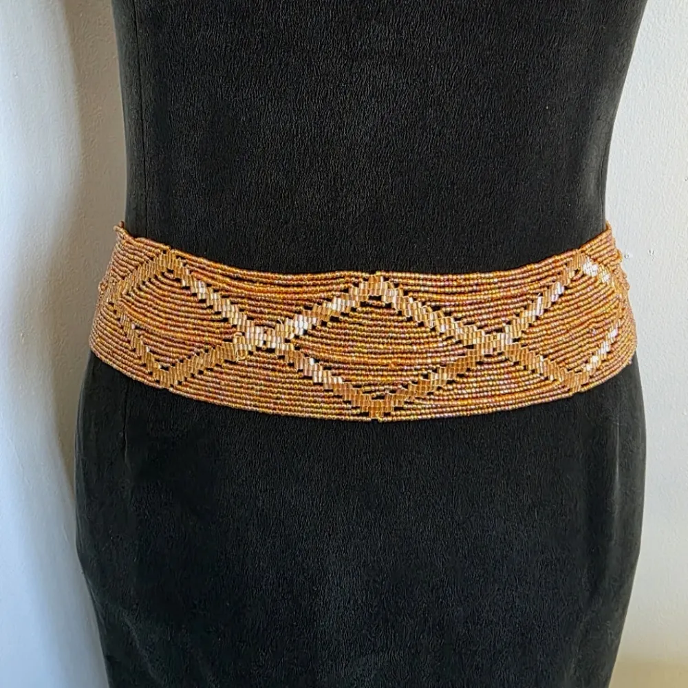 Artisan Gold AB Glass Seed Bead Adjustable Belt Orange - Image 4