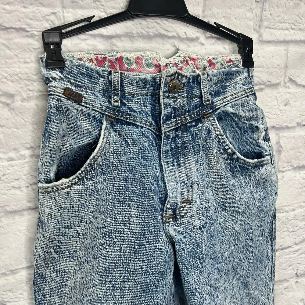 Vintage LEE Juniors High Waist Tapered Acid Wash Jeans Size 5 24x30 Long 80s/90s - Image 2