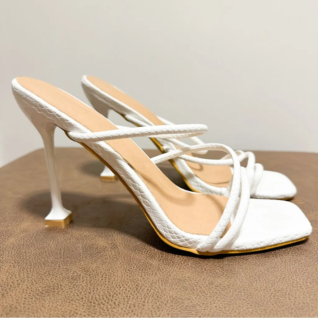 Snake Print Strappy High Heel Sandals Square Toe Toe Strap White sz 9.5 - Image 4
