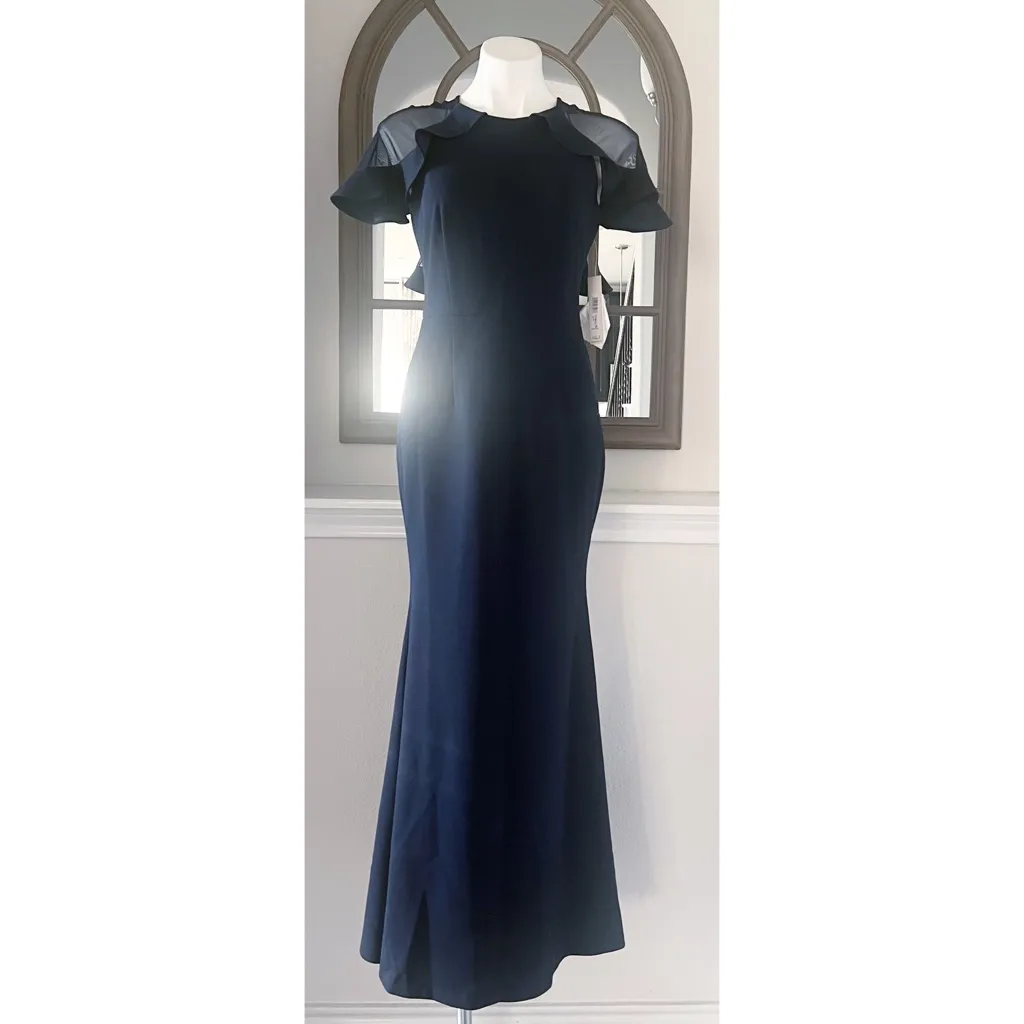 Eliza J. Mush Flutter Sleeve Maxi Dress in Navy, Size 6, NEW - Image 2