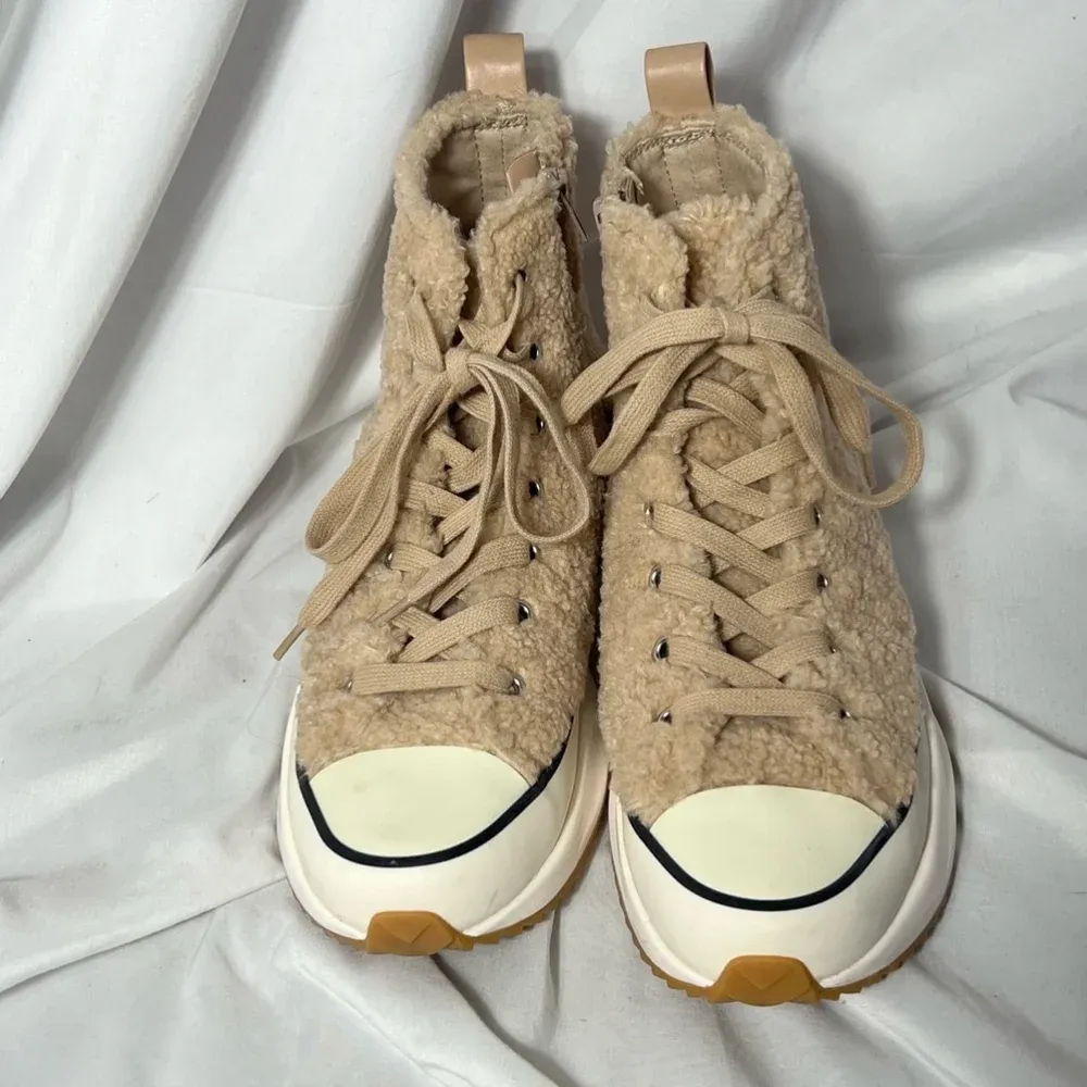 Steve Madden Faux Shearling PlShaft Platform High-Top Sneakers in Natural Size 9 - Image 2