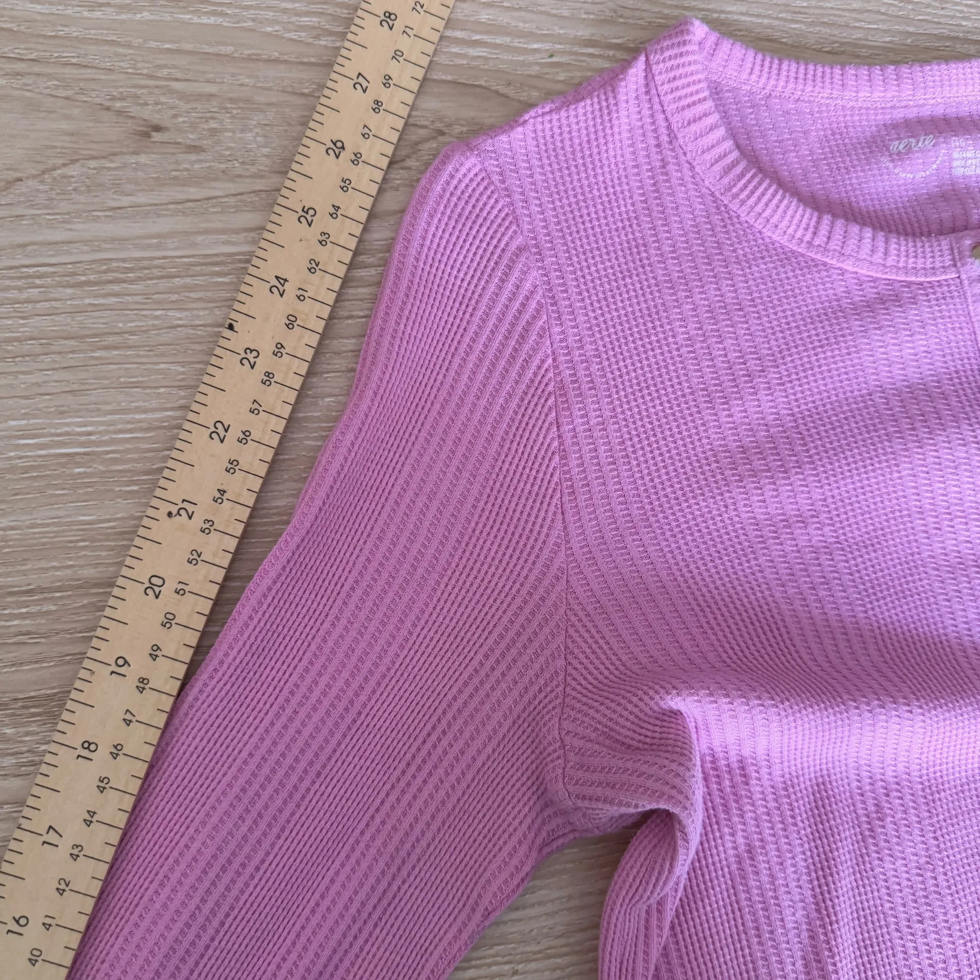 Aerie Large Waffle Knit Henley Long Sleeve T-Shirt Pink Soft Girl Bella Elena - Image 6