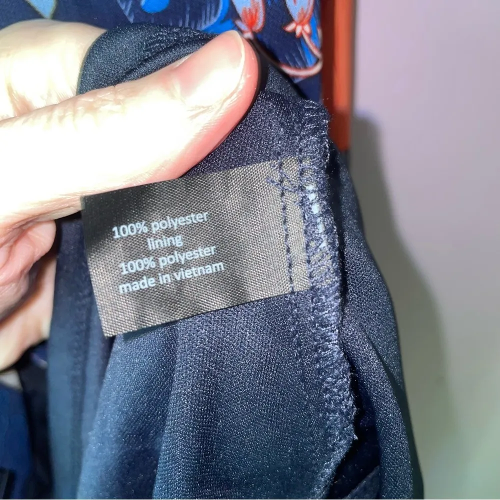 NEW Lane Bryant Size 28 Blue Floral Midi Dress Faux Ruffle Navy Orange Boho - Image 9