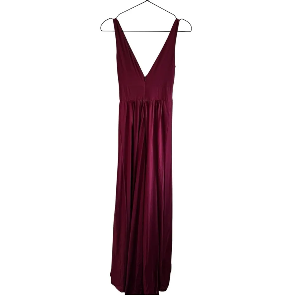 La Femme Plunge Neck A-Line Gown 2 Burgundy‎ 28547 Jersey - Image 5