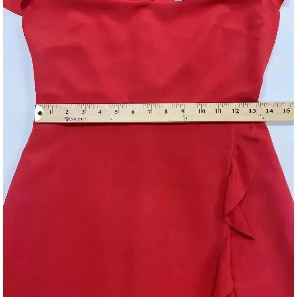 DRAPER JAMES Shift Faux Wrap Dress Womens Size 2 Red Flutter Sleeve Feminine - Image 11