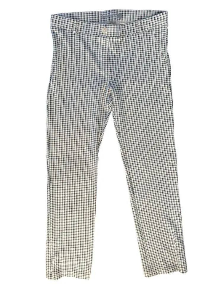 Betabrand Plaid Yoga Dress Pant LP Cream Navy Mint Green Pull On Style Straight - Image 2
