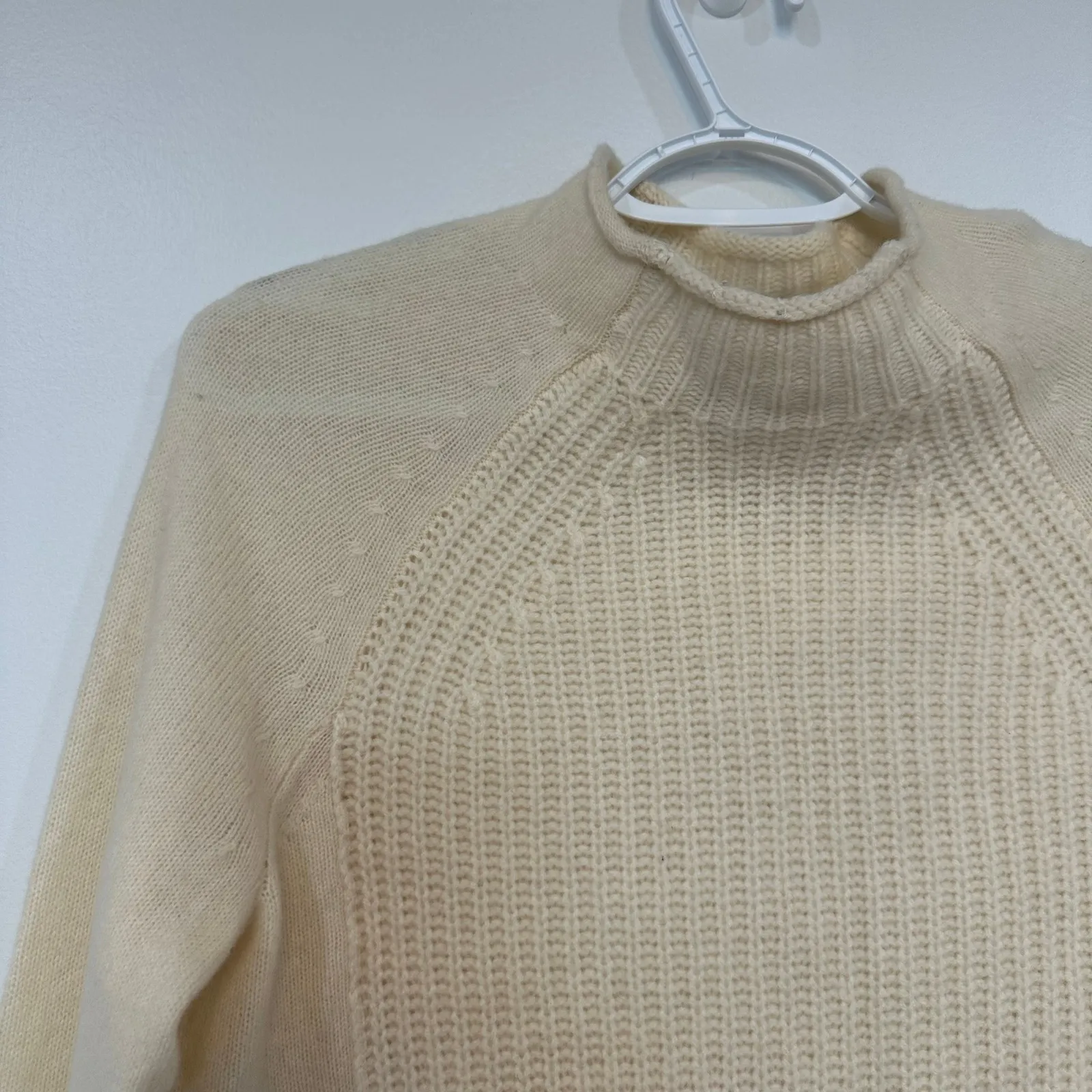 J Crew Womens Wool Sweater Small Rolled Neck Ivory Long Line Capsule Turtleneck - Image 3