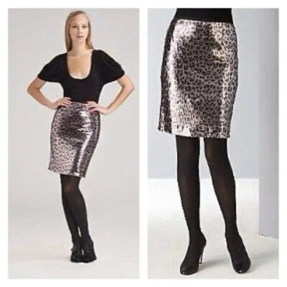 Nanette Lepore Leopard Print Metallic Sequin Pencil Skirt Size 0 XXS XS - Image 2