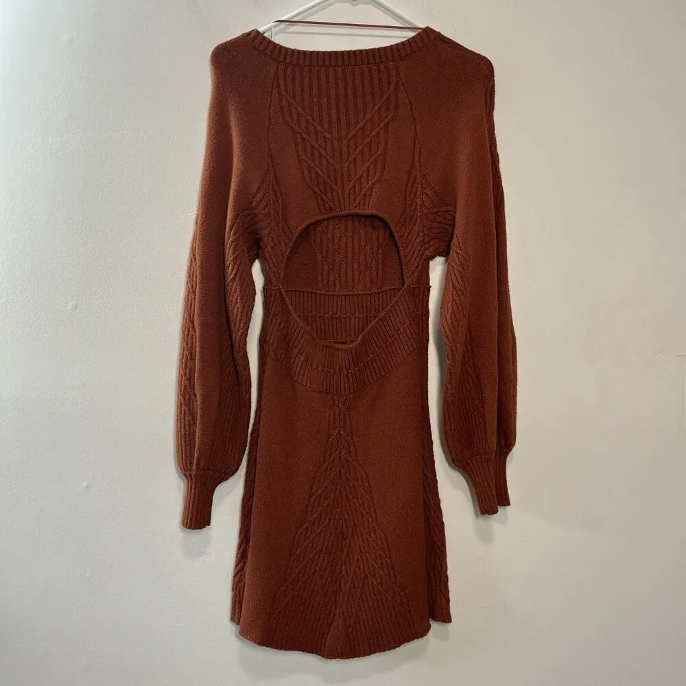 Free People‎ Emmaline Mini Sweater Dress Cut Out Back in Burnt Orange Small - Image 8