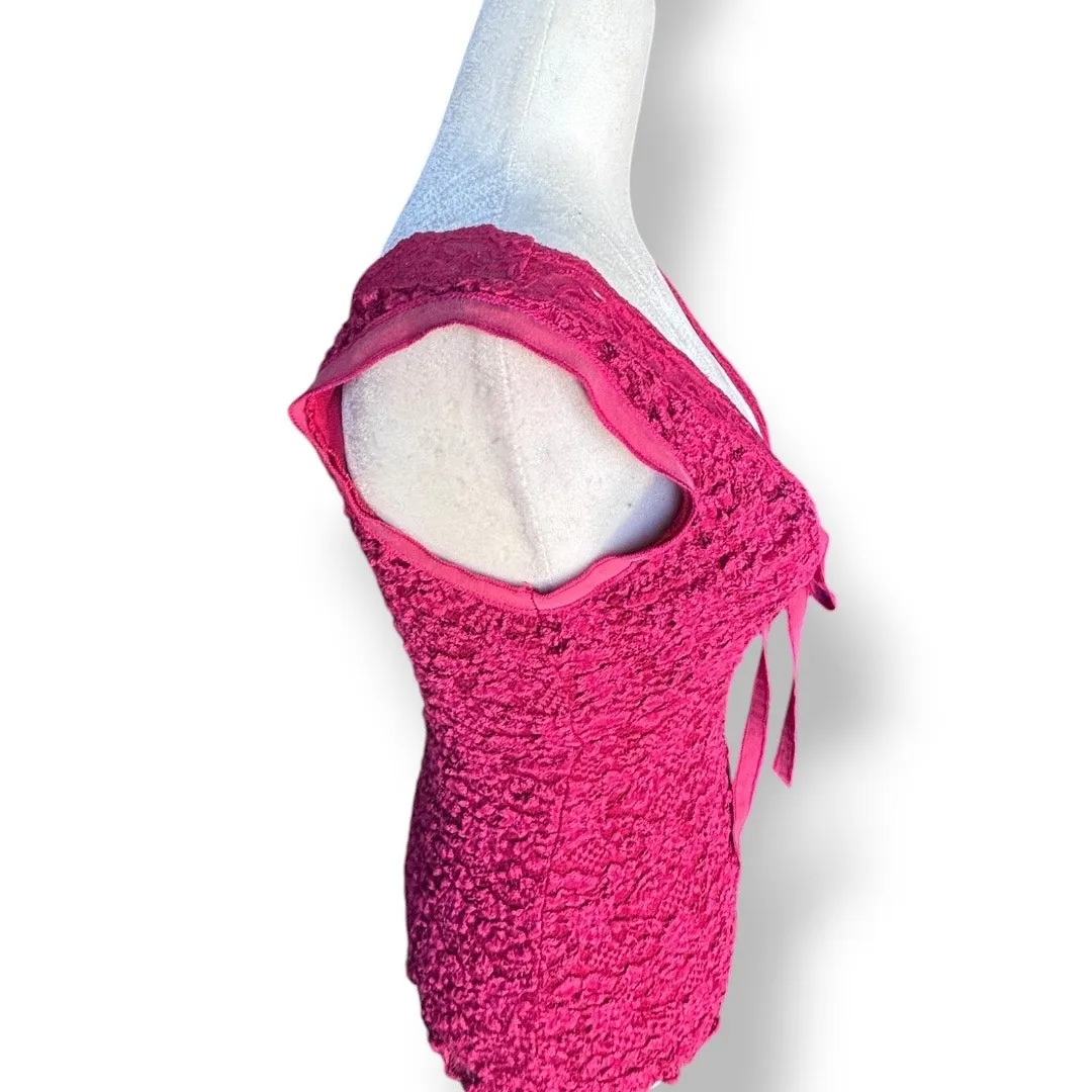 Vintage Y2K Ann Ferriday Burgundy Lace Mesh Top Small Romantic Ribbon Bow Sheer Red - Image 6