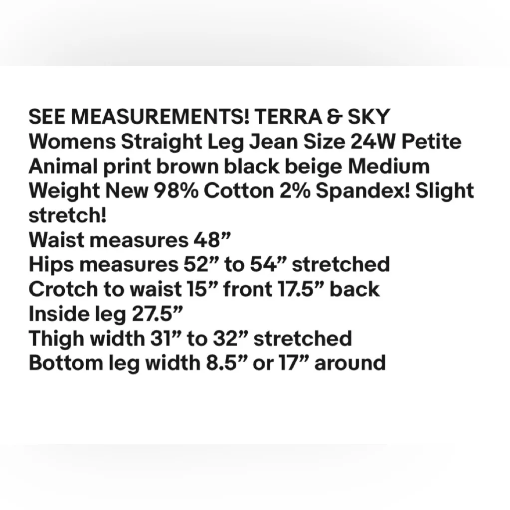 TERRA & SKY Womens Straight Leg Jean Size 24W Petite Animal Print Med Weight New - Image 7