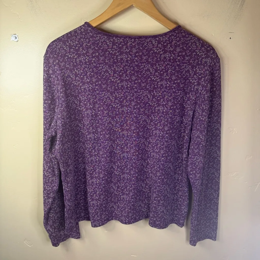 L.L.Bean Calico Floral Knit Purple Size Large Womens Outdoor Career‎ Wear - Image 6