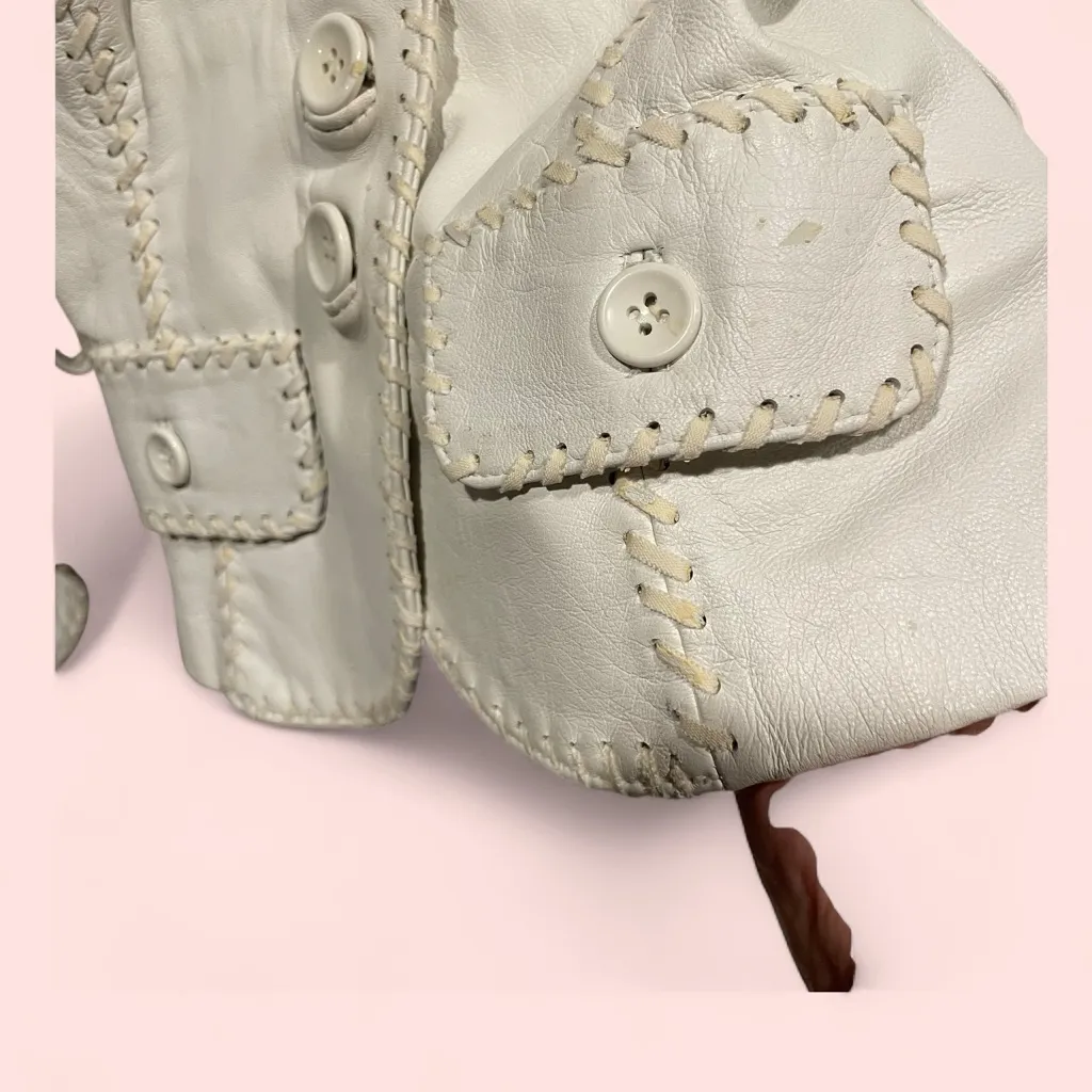 Vintage Bebe 90s-Y2K white ice ice baby leather crop fitted whipstitch jacket - Image 4