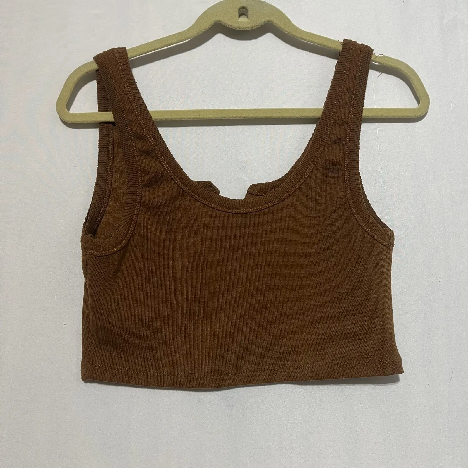 Blanc de Blanc Tank Sweater Womens L Brown Stretch Cropped Split Neck Pullover‎ Size L - Image 6