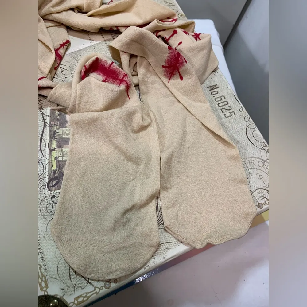 Costumes USA Beige Bloody Stitches Tights Red - Image 5