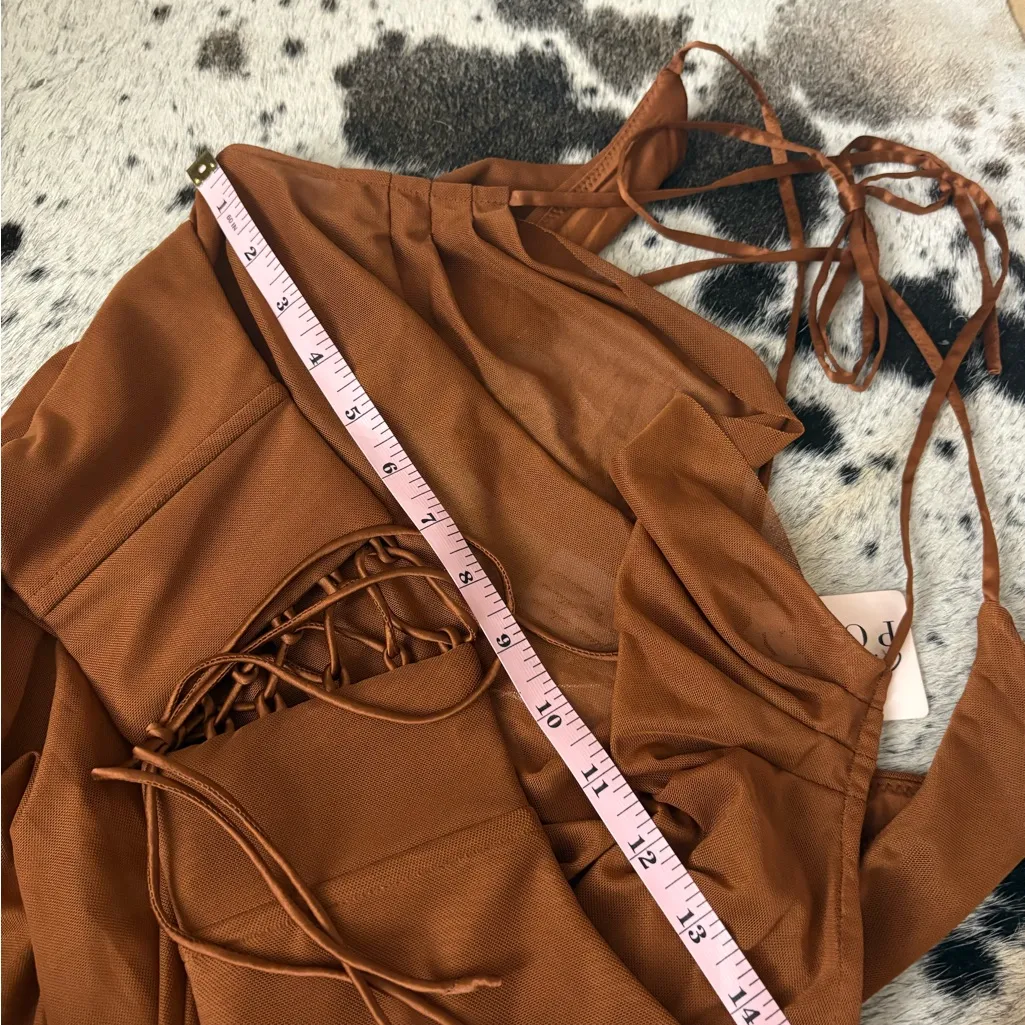 OH POLLY NOELANI Halter Neck Corset Mini Dress in Brown Size 8‎ NWT - Image 9