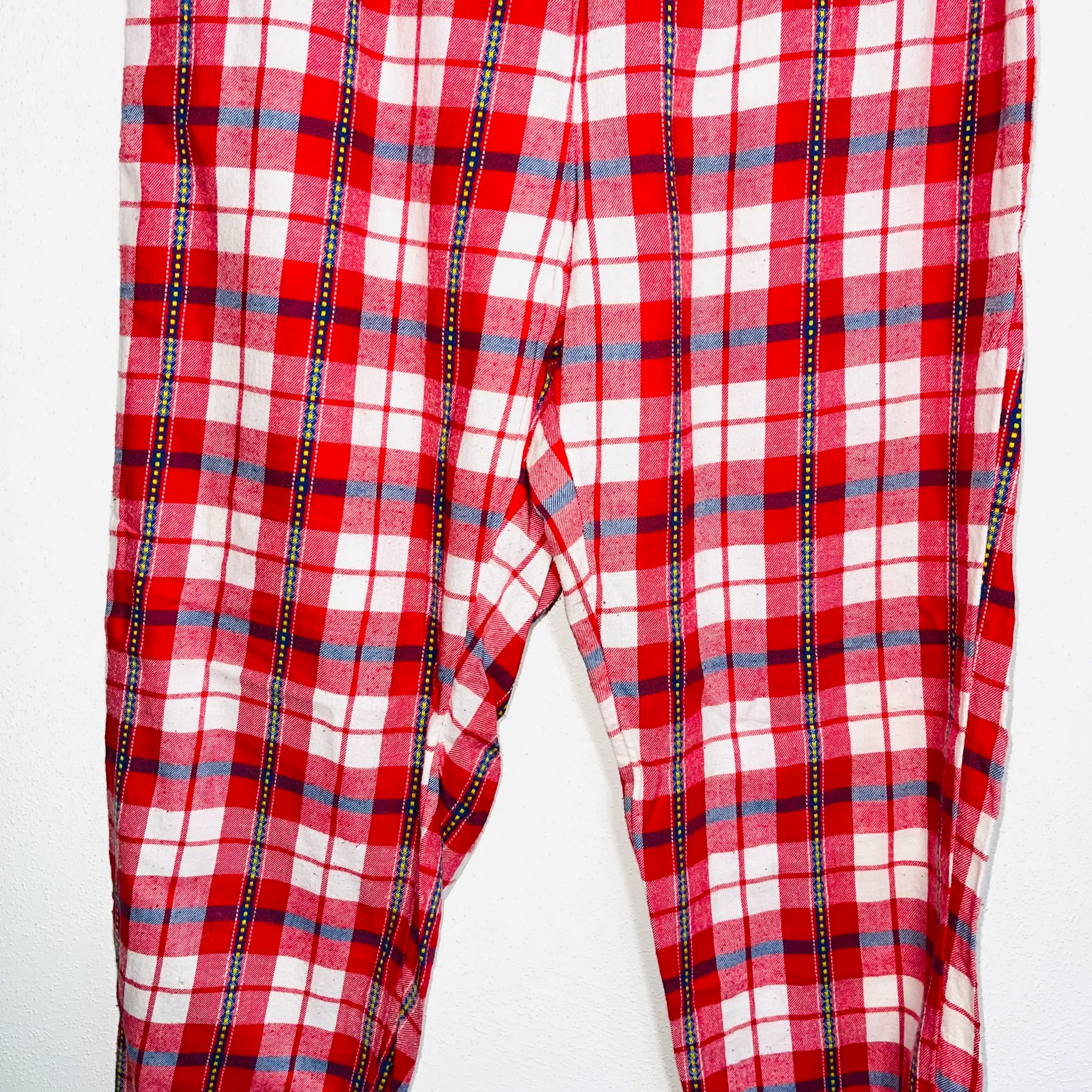Red White & Navy Blue Plaid Drawstring Jogger Pajama Pants - Image 4