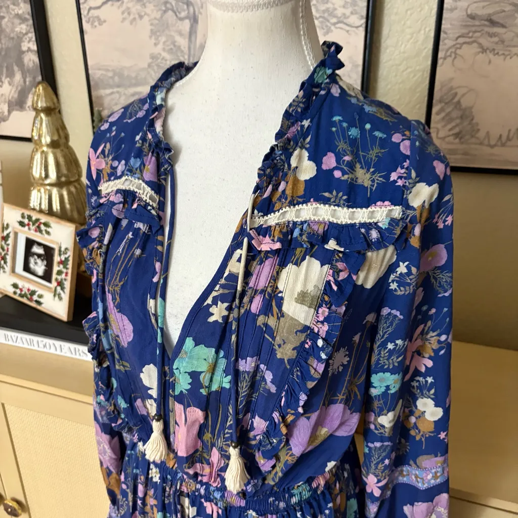 SPELL & THE GYPSY Collective Wild Bloom Midi Dress Navy Floral Print Size Medium Blue - Image 5