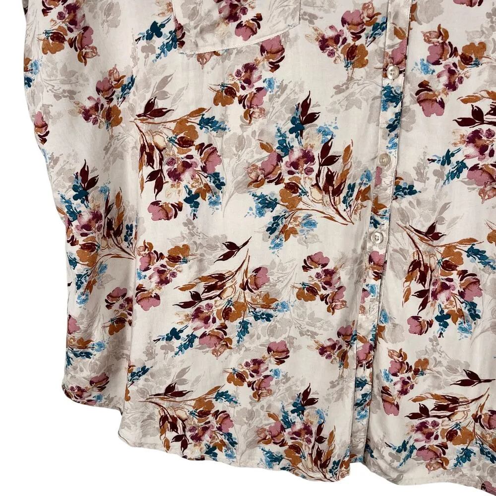 Torrid Floral Button Up Top Shirt 5 Wine Stretch 28 - Image 7