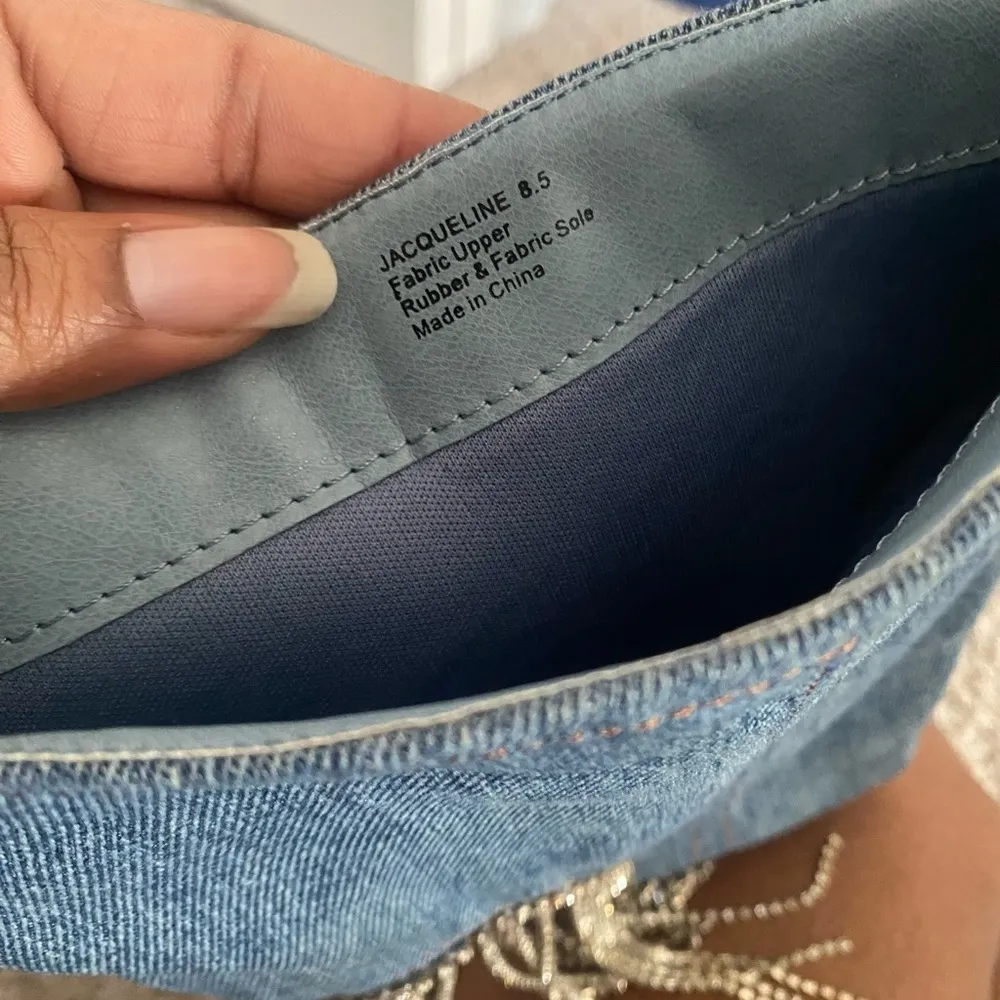 DENIM HEELED BOOTS RHINESTONES HEART CUT OUT DOLLS KILL SZ 8 1/2 WOMEN - Image 9