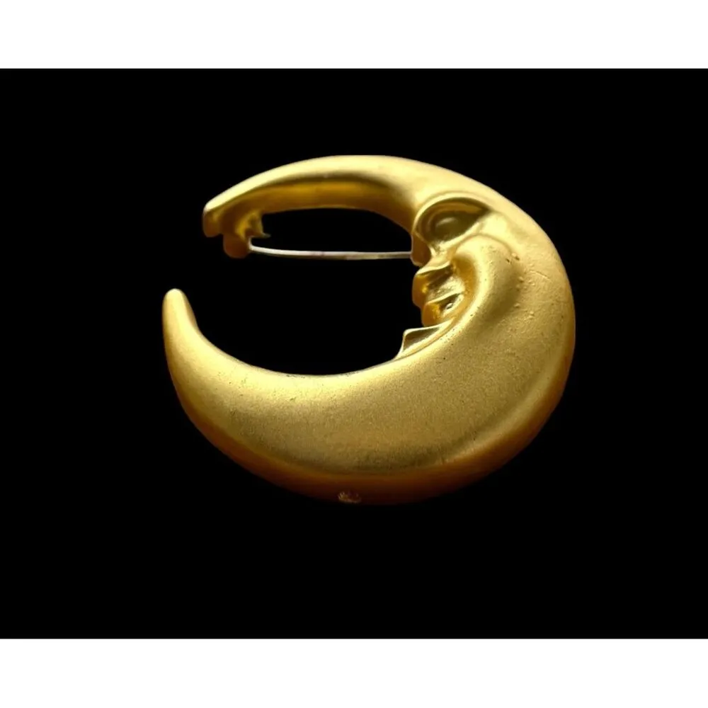 Crescent Moon Brooch Pin New Matte Gold Celestial Planet Astrology Ocean… - Image 10