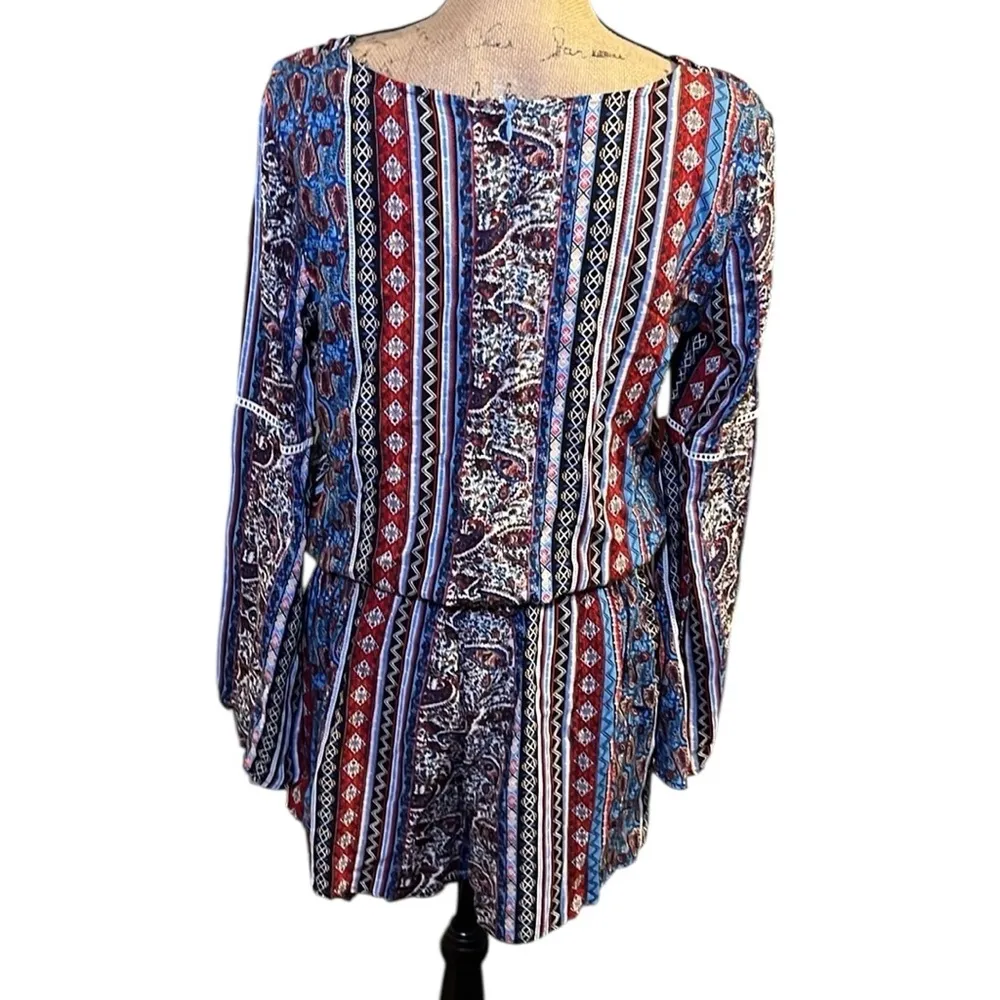 Roper Blue and Red Graphic Long Sleeve Romper with Pockets - Image 5