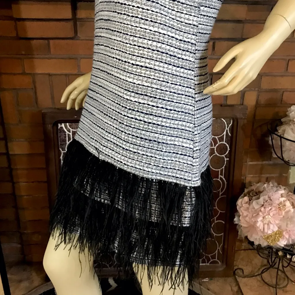 STS SAIL TO SABLE TWEED METALLIC SHIFT DRESS WITH FEATHER TRIM HEM ACCENT (8) - Image 11