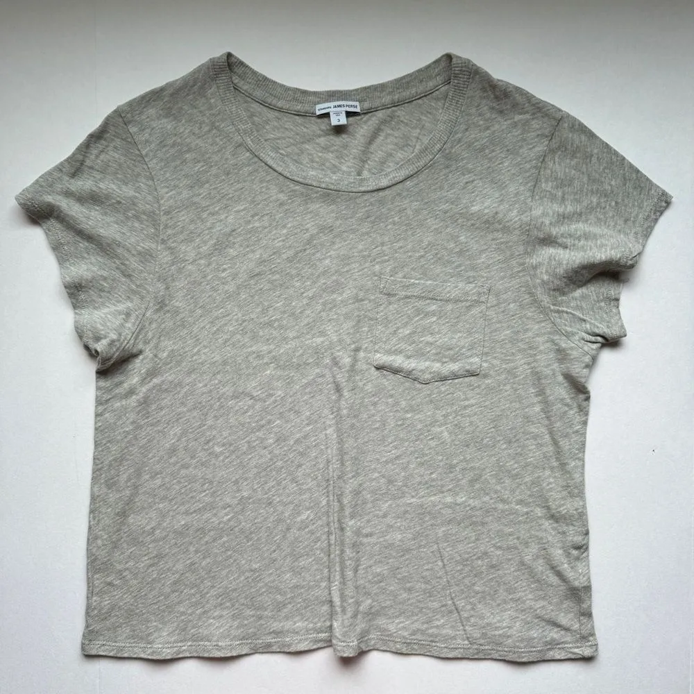 James Perse Grey Cropped Boxy Short Sleeve T-Shirt Size Large 3 NWOT - Image 3