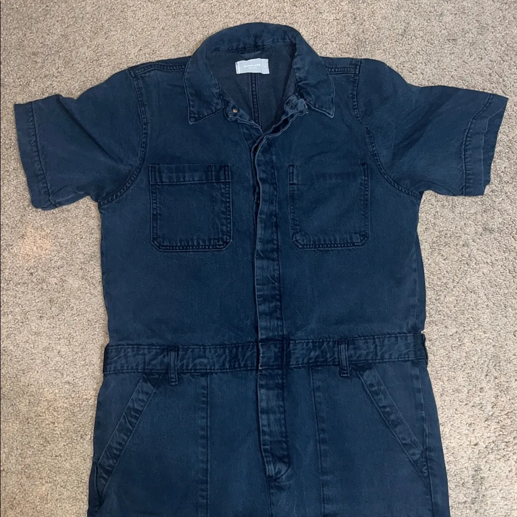 Everlane Slouch Summer Jean Short Sleeve Denim Utility Coverall Jumpsuit  Ink 14 - Image 4