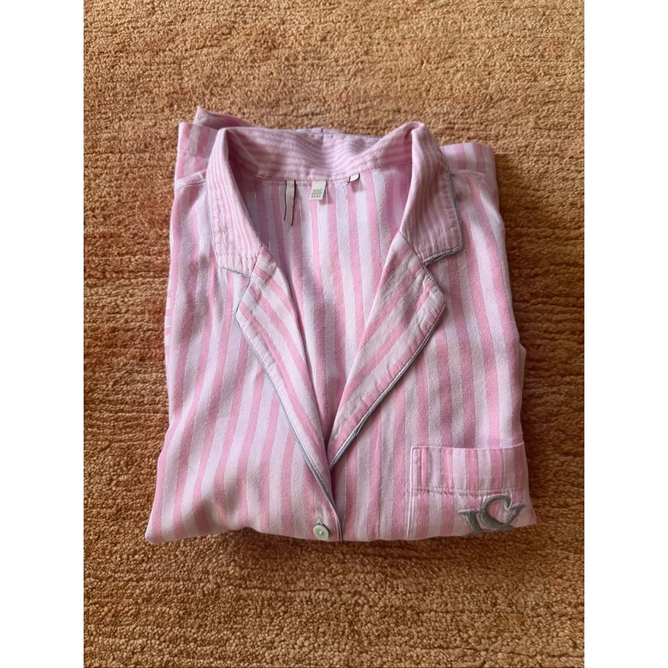 Victoria’s Secret Pink Stripe Lurex Pajama Set M Button Up Top Pants - Image 8