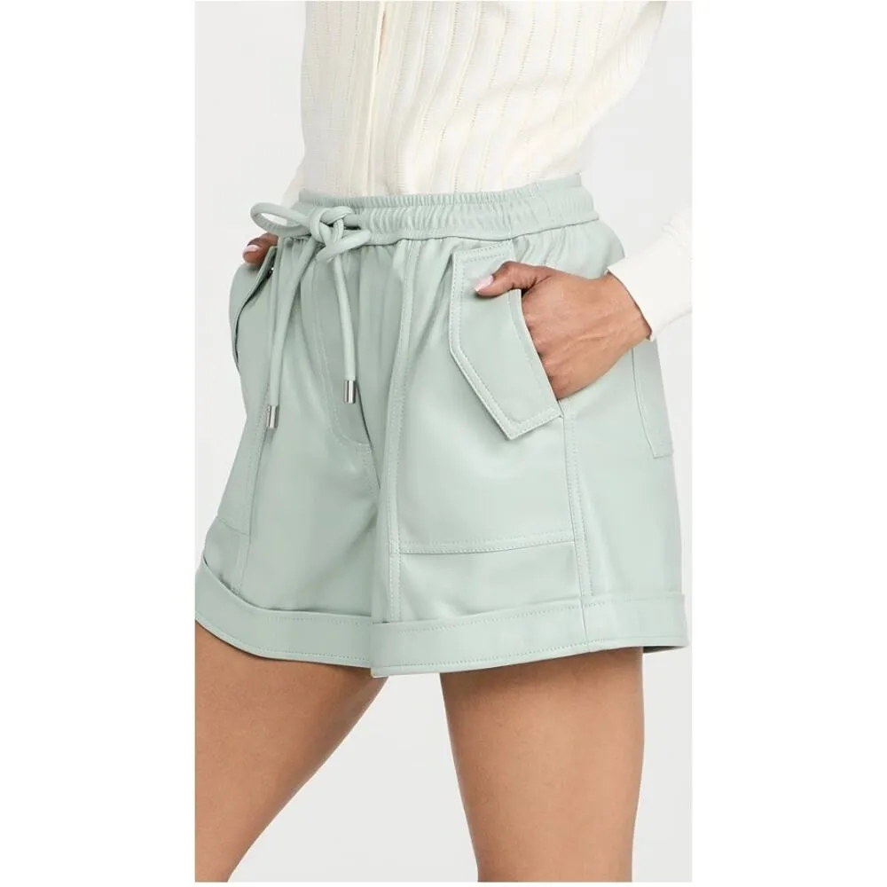 Jonathan Simkhai Doah Vegan Leather Drawstring Shorts in Lichen Size M - Image 2