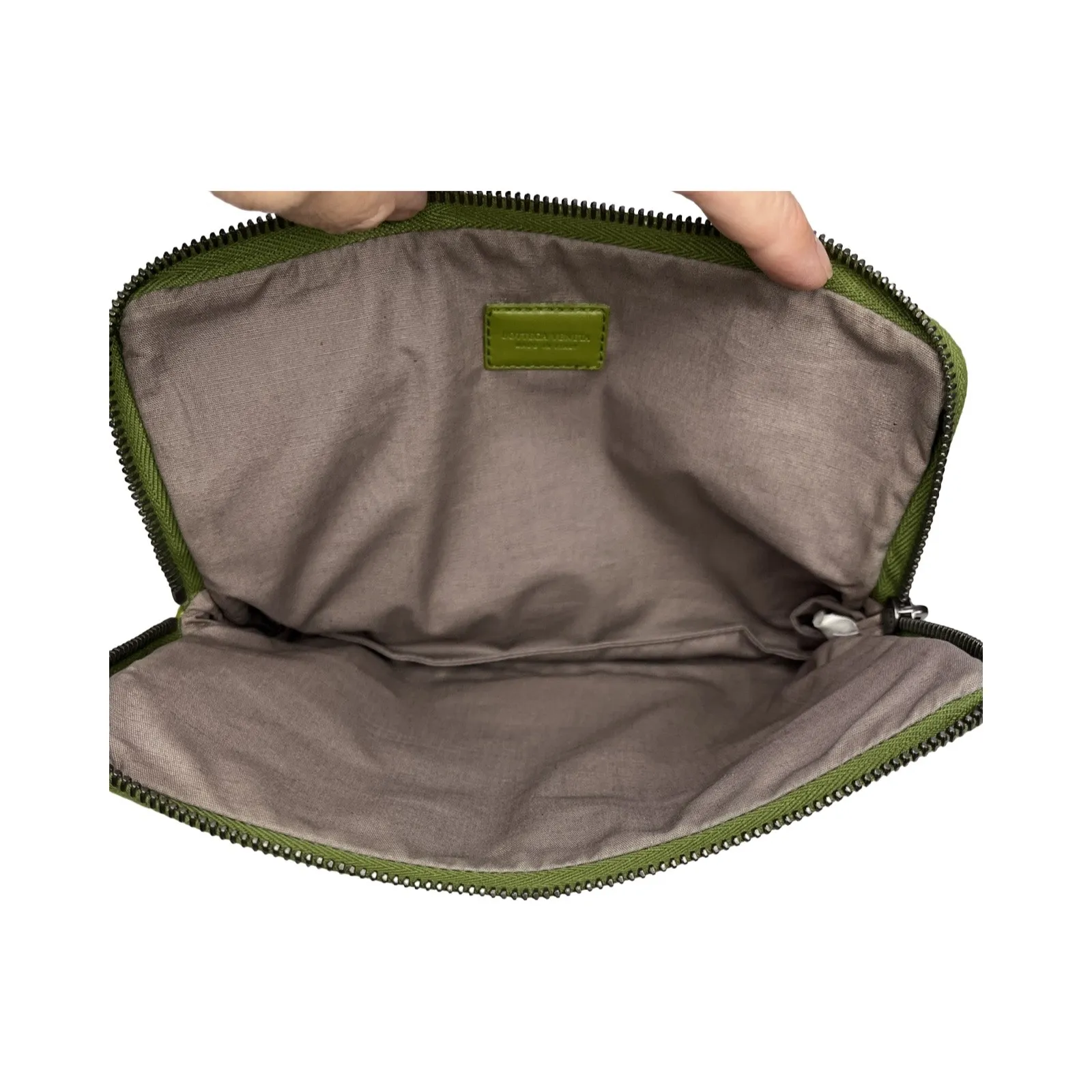 Bottega Veneta Acid Green Nappa Leather Zip Clutch Pouch Italy - Image 11