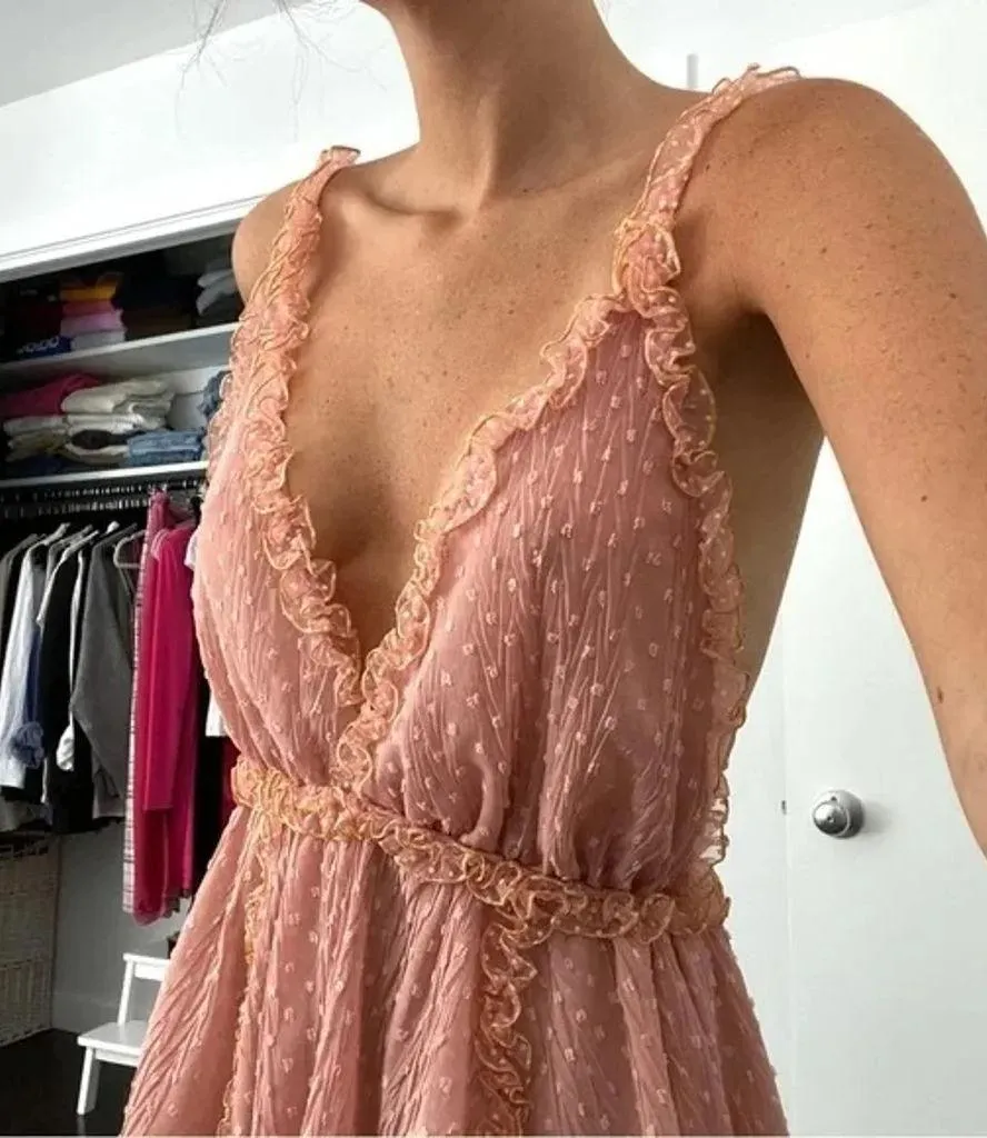 / Revolve Short Polka Dot Frill Dress in Blush NWOT Size S Retail $394 - Image 6