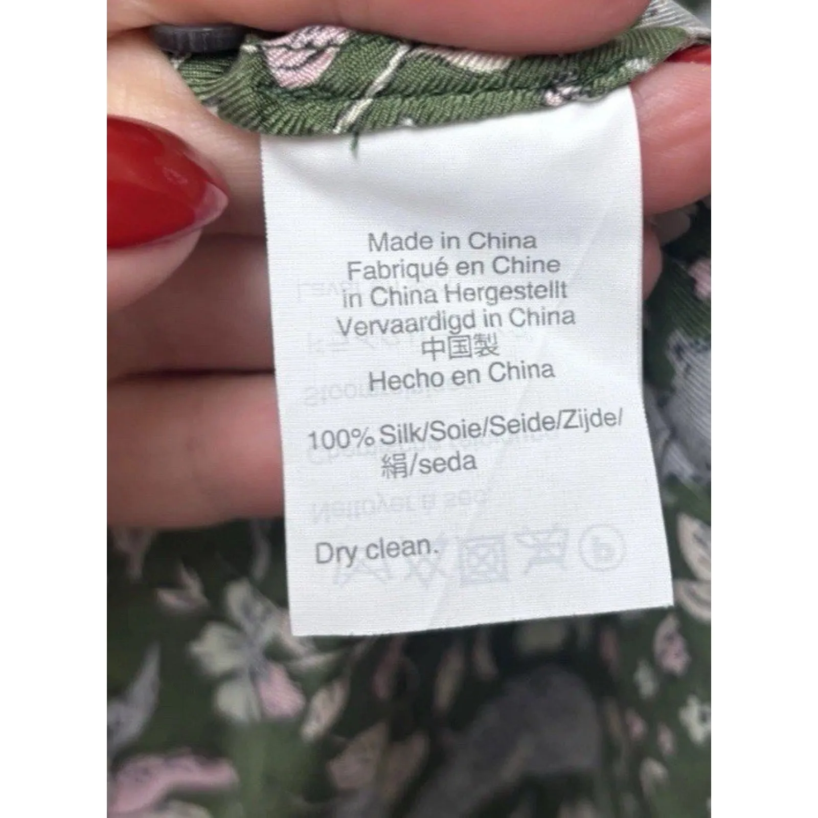 J. Crew Collection Silk Twill Button Up Blouse Jungle Cat Print size 0 Green - Image 8